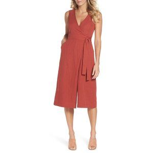 Wrap Front Linen Culotte Jumpsuit